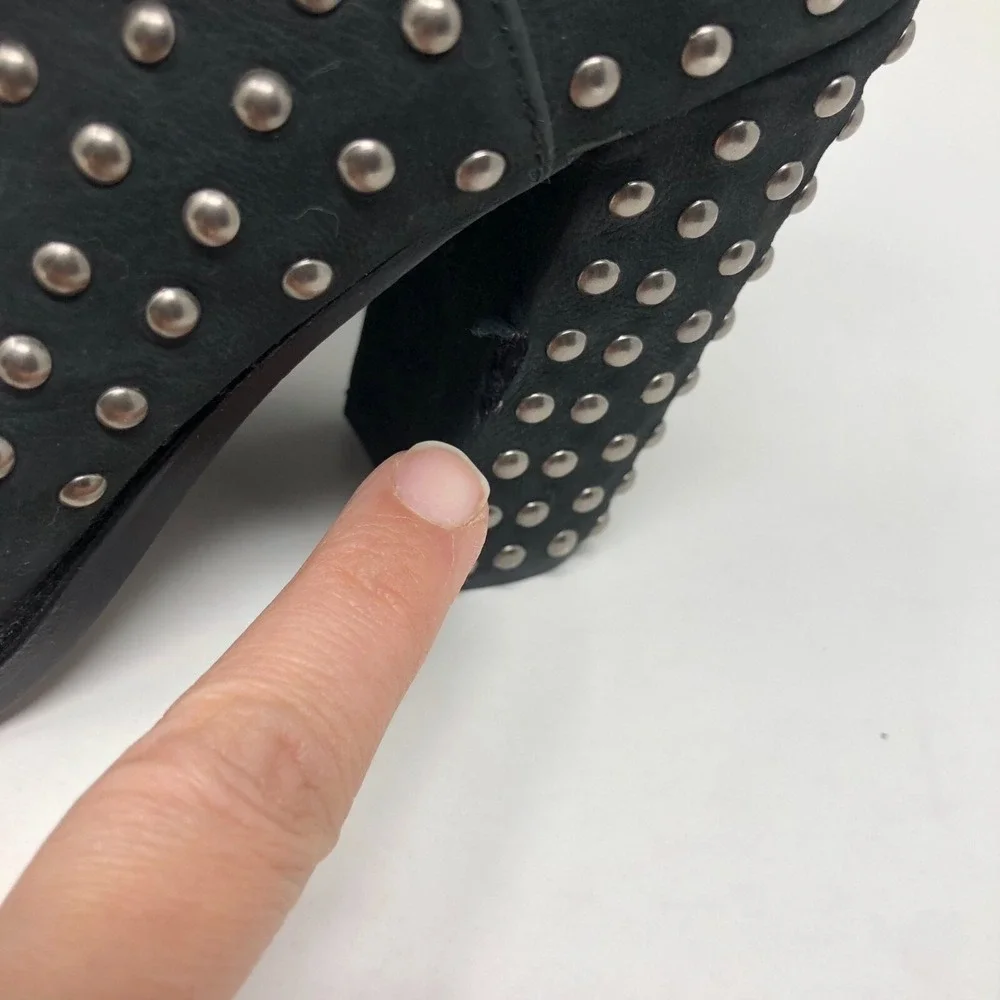 Mercer Edit Black Leather Full Monty Studded Booties Womens 6.5 Almond Toe 4